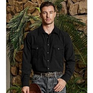 Cowboy Button Up Shirt Long Sleeve with Two Pockets Black